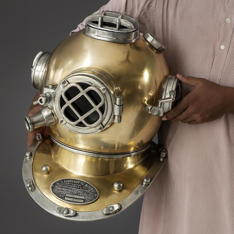 Mark V Diving Helmet with Golden Finish and Nickel Highlights view 9