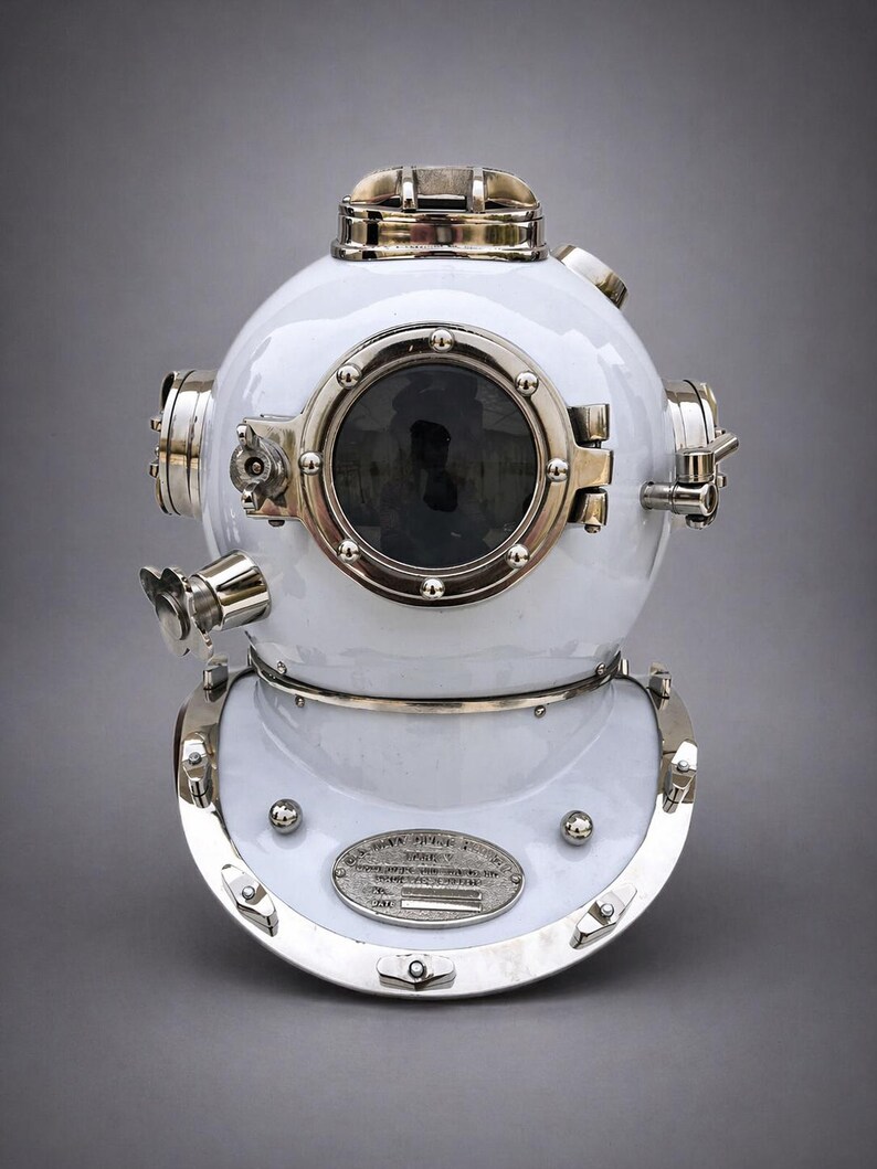 Mark V Diving Helmet with White Finish and Chrome Nickel Accents view 2
