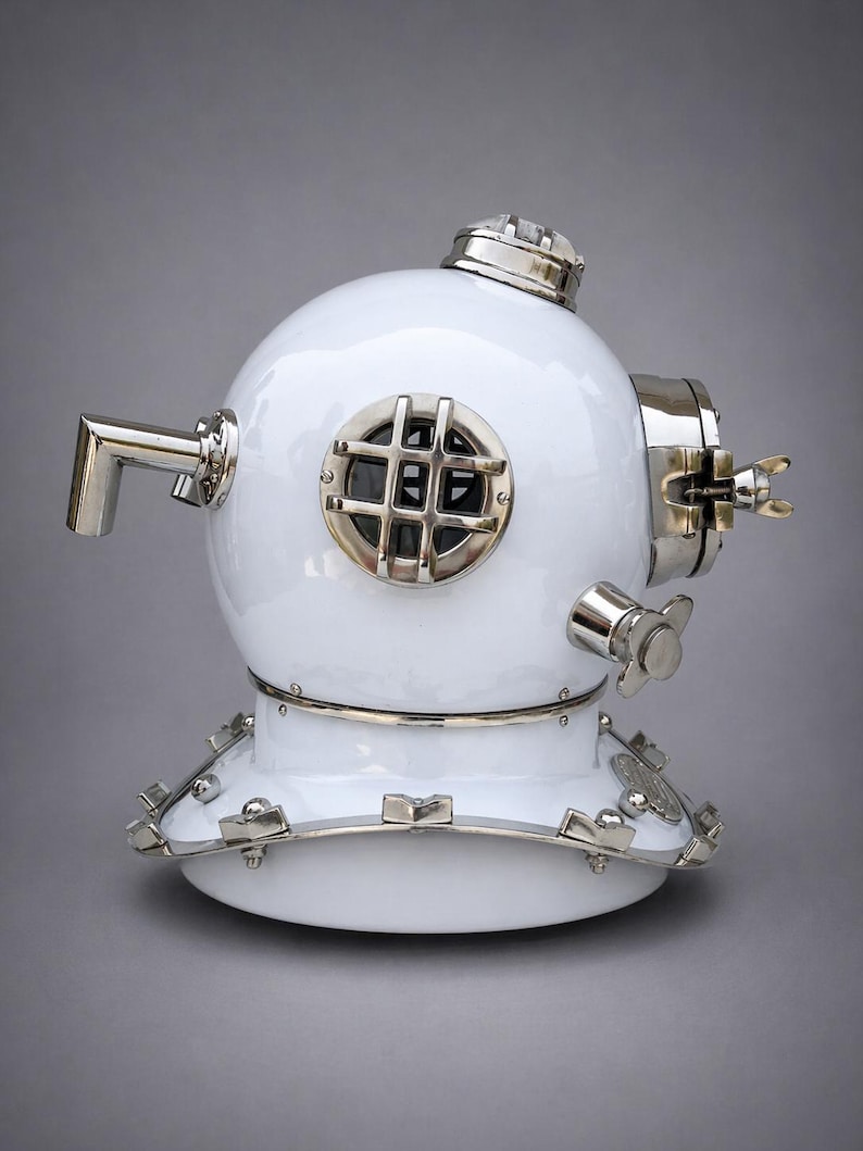 Mark V Diving Helmet with White Finish and Chrome Nickel Accents view 4