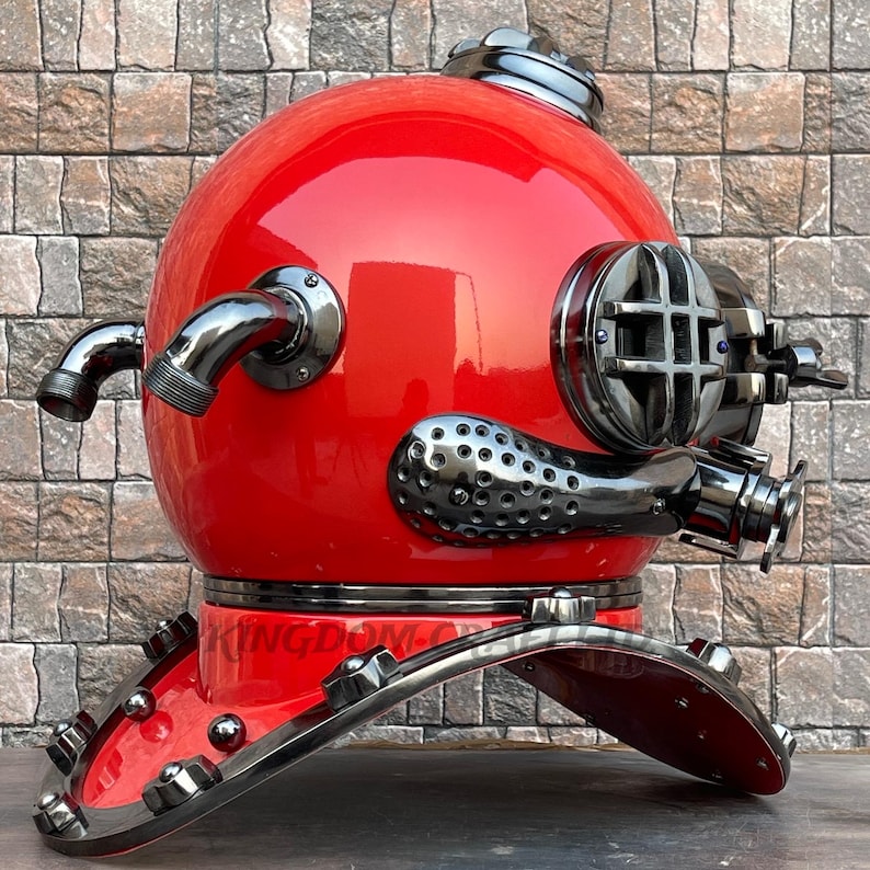 Deep Sea Diving Helmet with All-Red Finish and Dark Highlights view 3