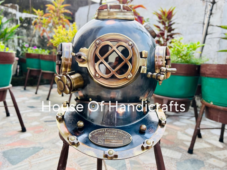Handmade Deep Sea Diving Helmet with Dark Antique Finish view 2