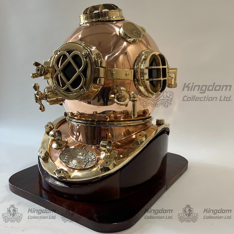 Copper Brass Diving Helmet with Polished Brass Finish and Dark Brown Base view 5