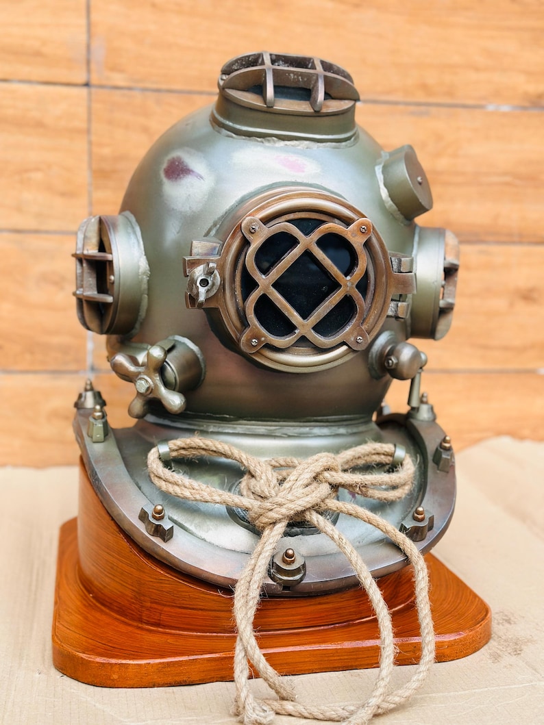 Boston Commando Diving Helmet with Greenish Finish and Rope Detail view 4
