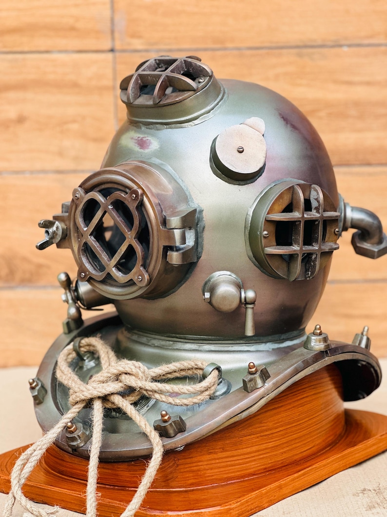 Boston Commando Diving Helmet with Greenish Finish and Rope Detail view 5