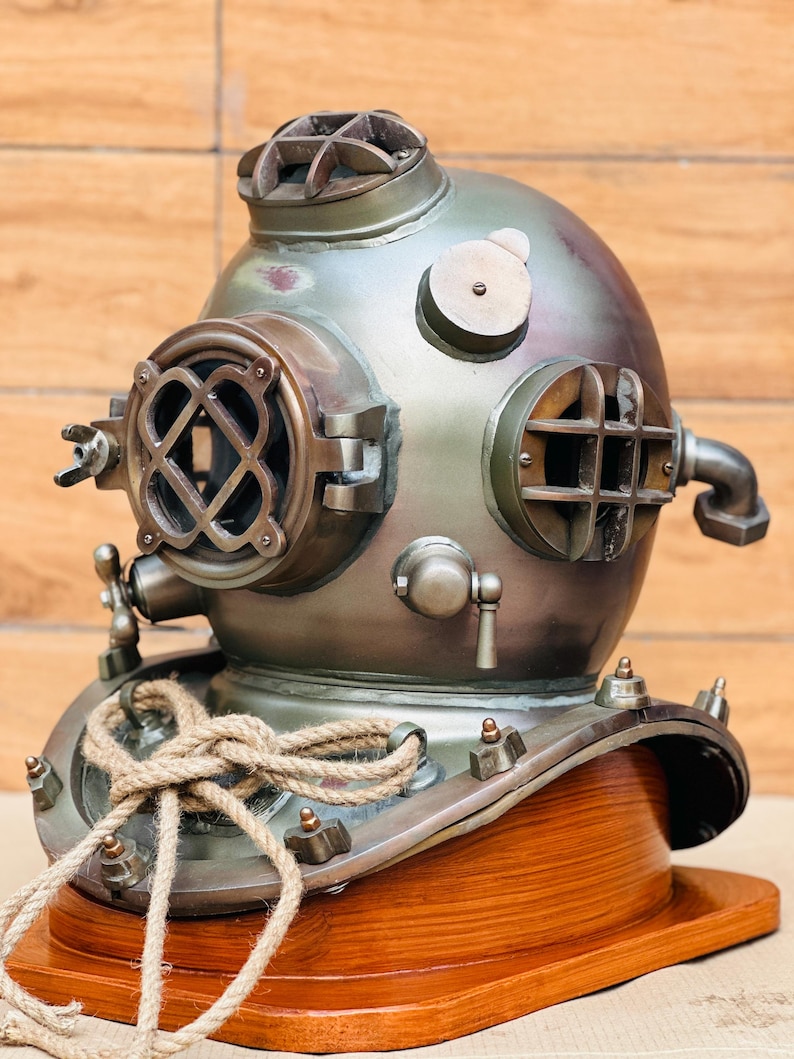 Boston Commando Diving Helmet with Greenish Finish and Rope Detail view 6