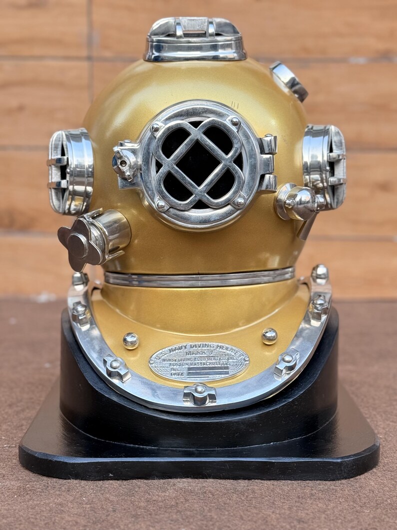 Diving Helmet with Mustard Finish and Chrome Nickel Highlights view 5