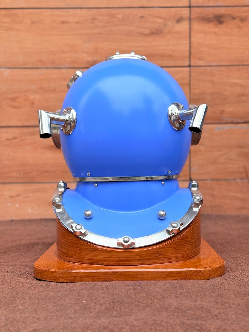 Mark V Diving Helmet with Blue Finish and Light Brown Base view 9