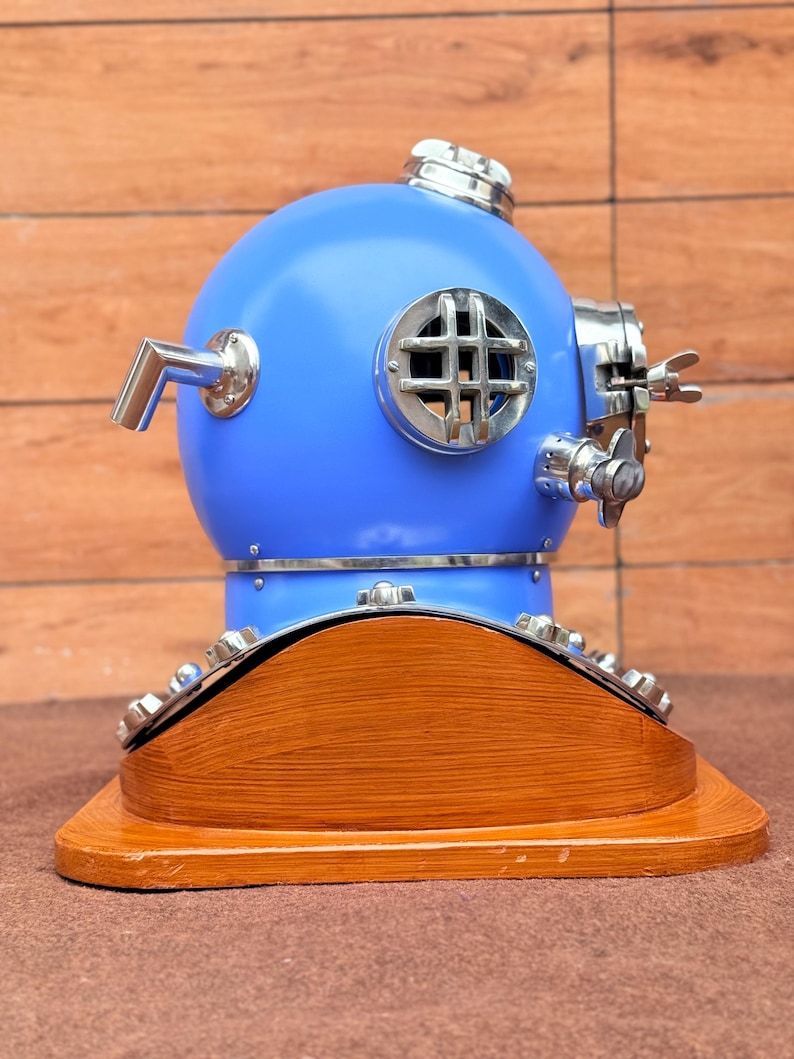 Mark V Diving Helmet with Blue Finish and Light Brown Base view 10