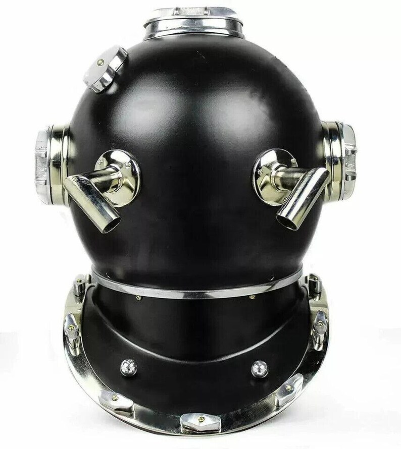 Full-Size Black Diving Helmet with Nickel Plated Highlights view 3