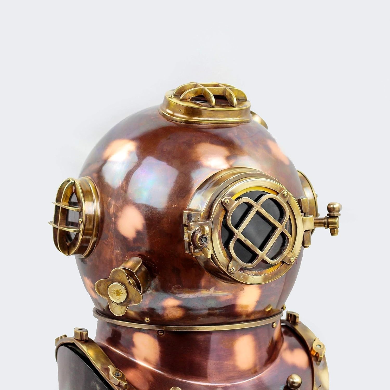 Reddish Copper Diving Helmet with Antique Finish and Black Wooden Base view 3
