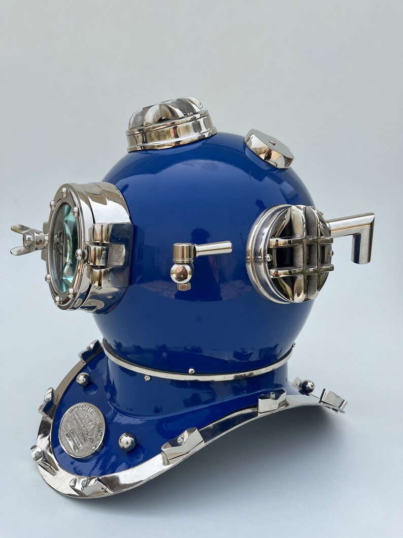 Deep Sea Diving Helmet with Dark Blue Finish and Black Base view 2