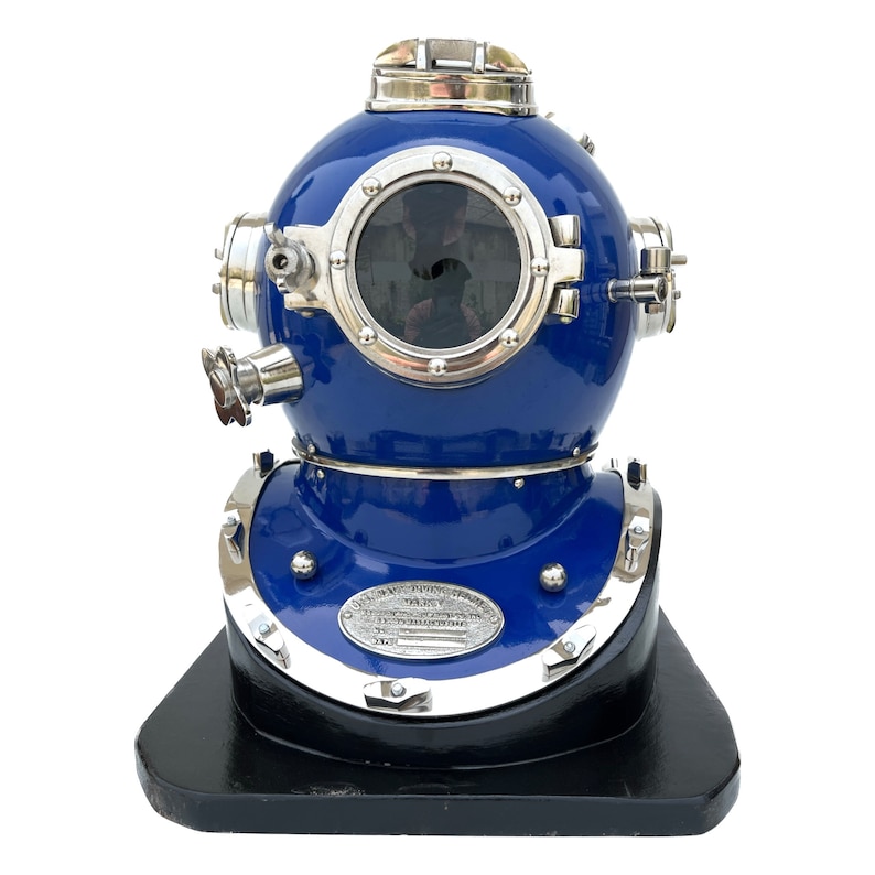 Deep Sea Diving Helmet with Dark Blue Finish and Black Base view 6