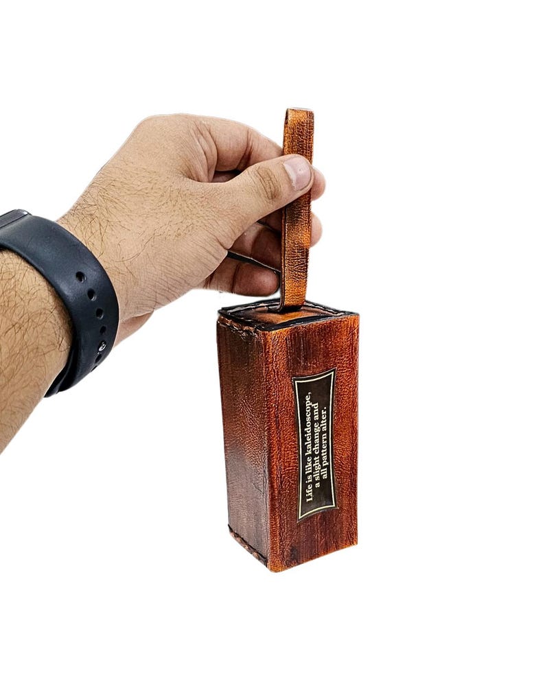 Miniature Brass Kaleidoscope with Leather Carry Case view 5