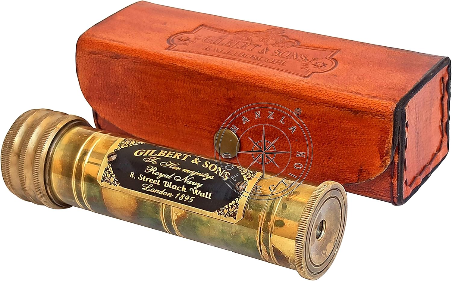 Antique Brass Kaleidoscope with Leather Case view 2