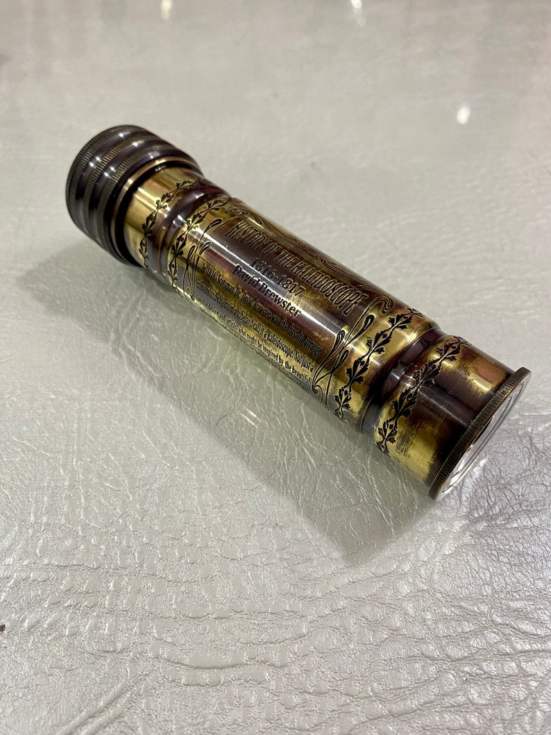 Brass Kaleidoscope with Engraved Detail and Leather Case view 3
