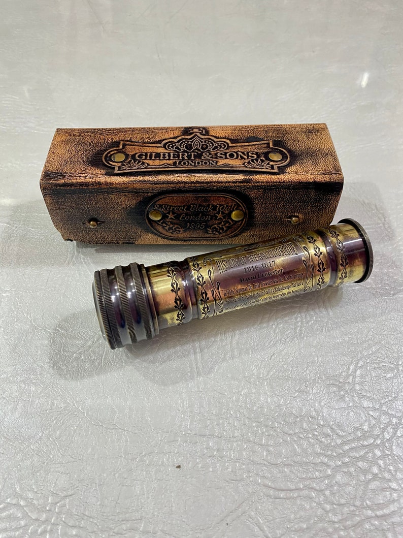 Brass Kaleidoscope with Engraved Detail and Leather Case view 7