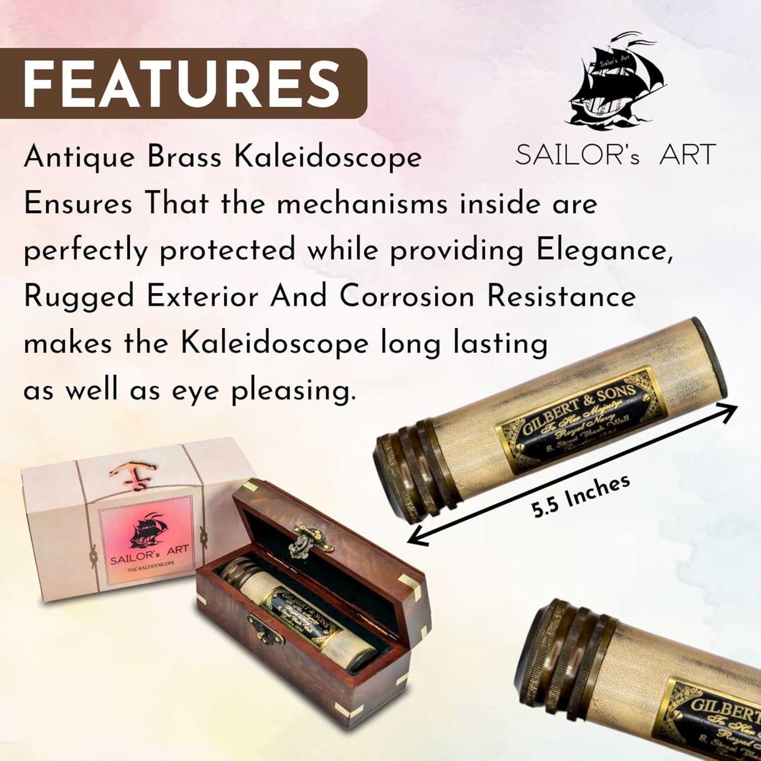 Solid Brass Kaleidoscope with Wooden Storage Box view 3