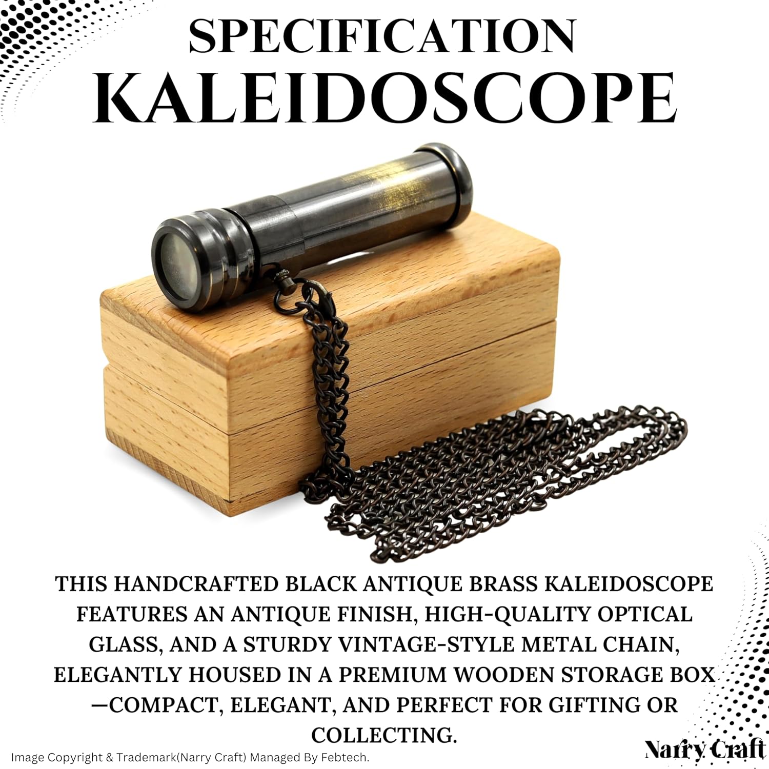 Brass Kaleidoscope with Optical Glass Lens and Wooden Box view 4