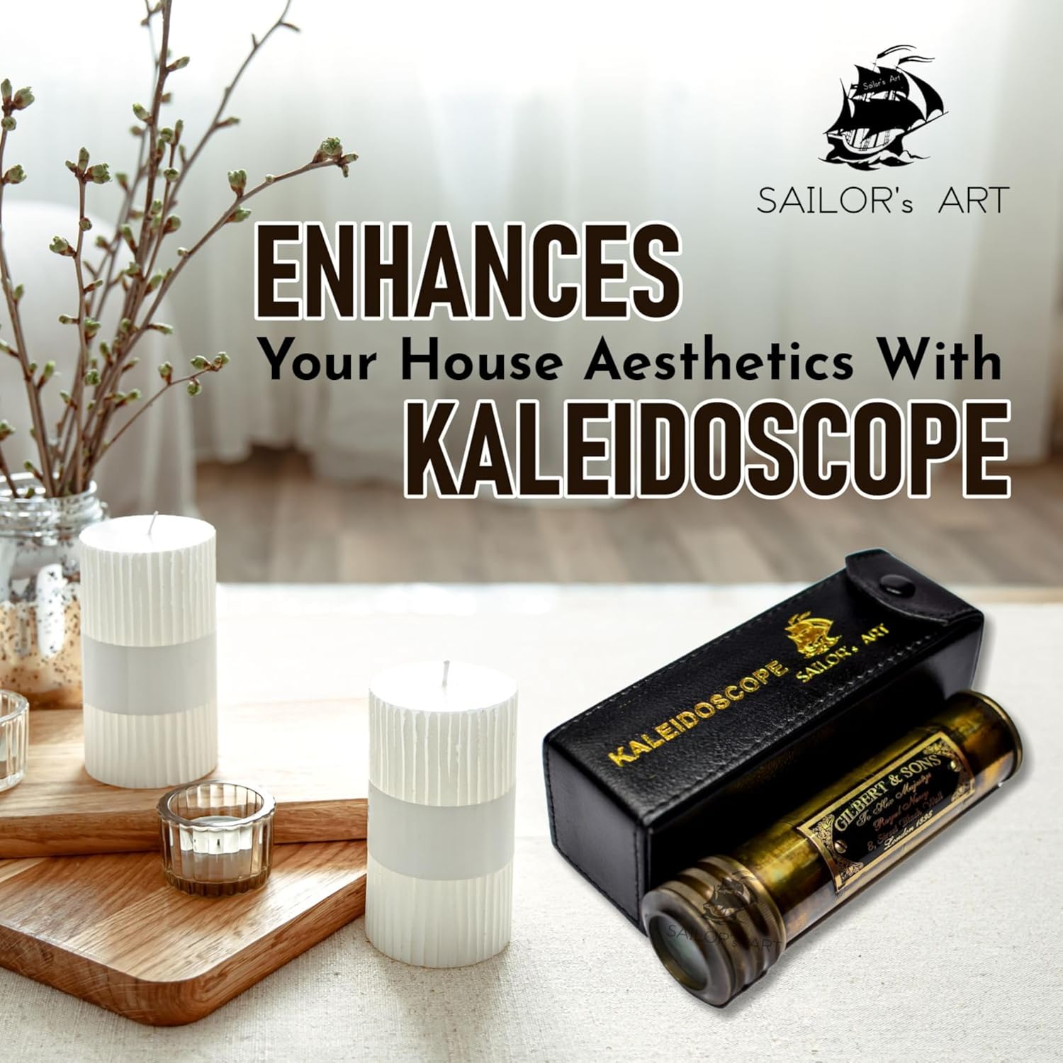 Solid Brass Kaleidoscope with Engraved Detail and Leather Case view 7