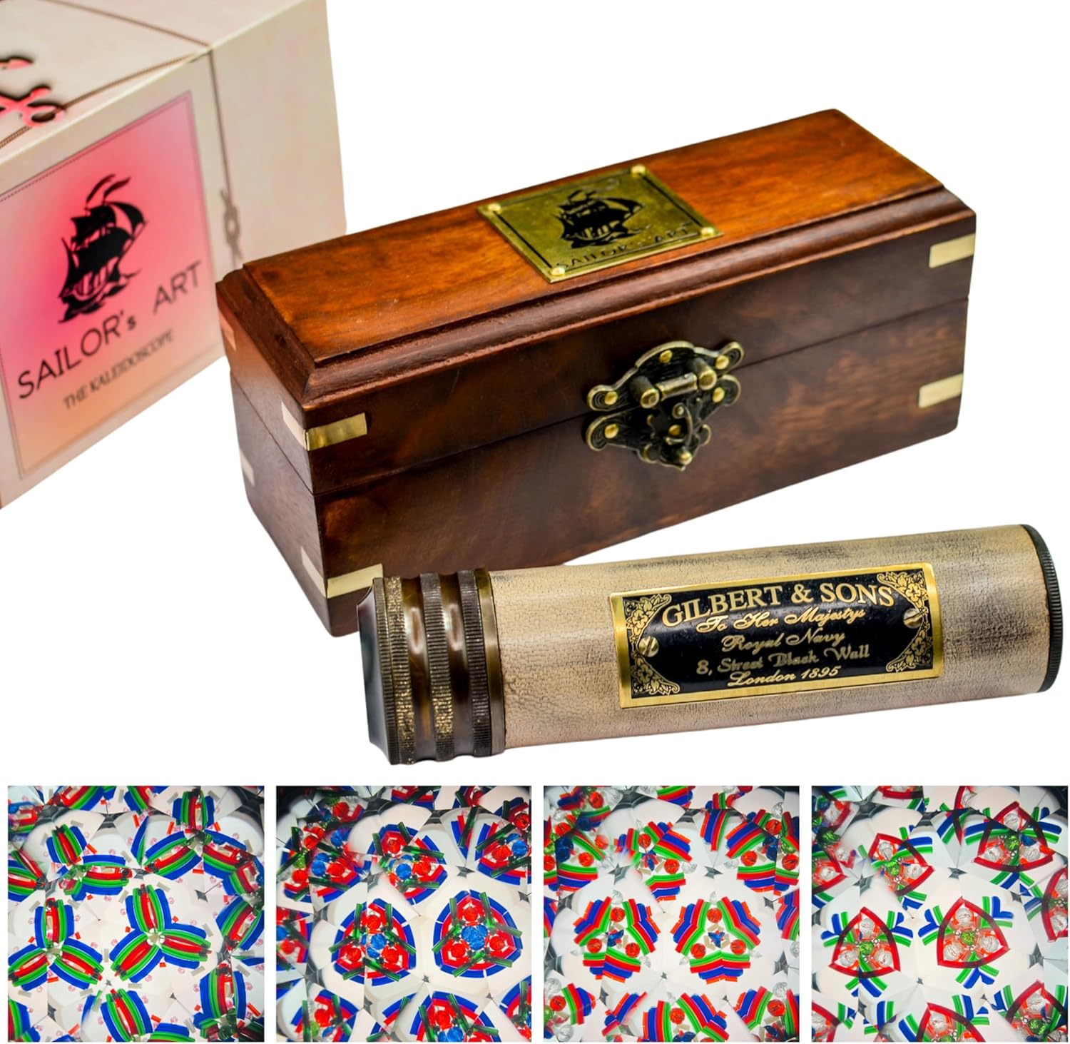 Solid Brass Kaleidoscope with Engraved Detail and Leather Case view 8