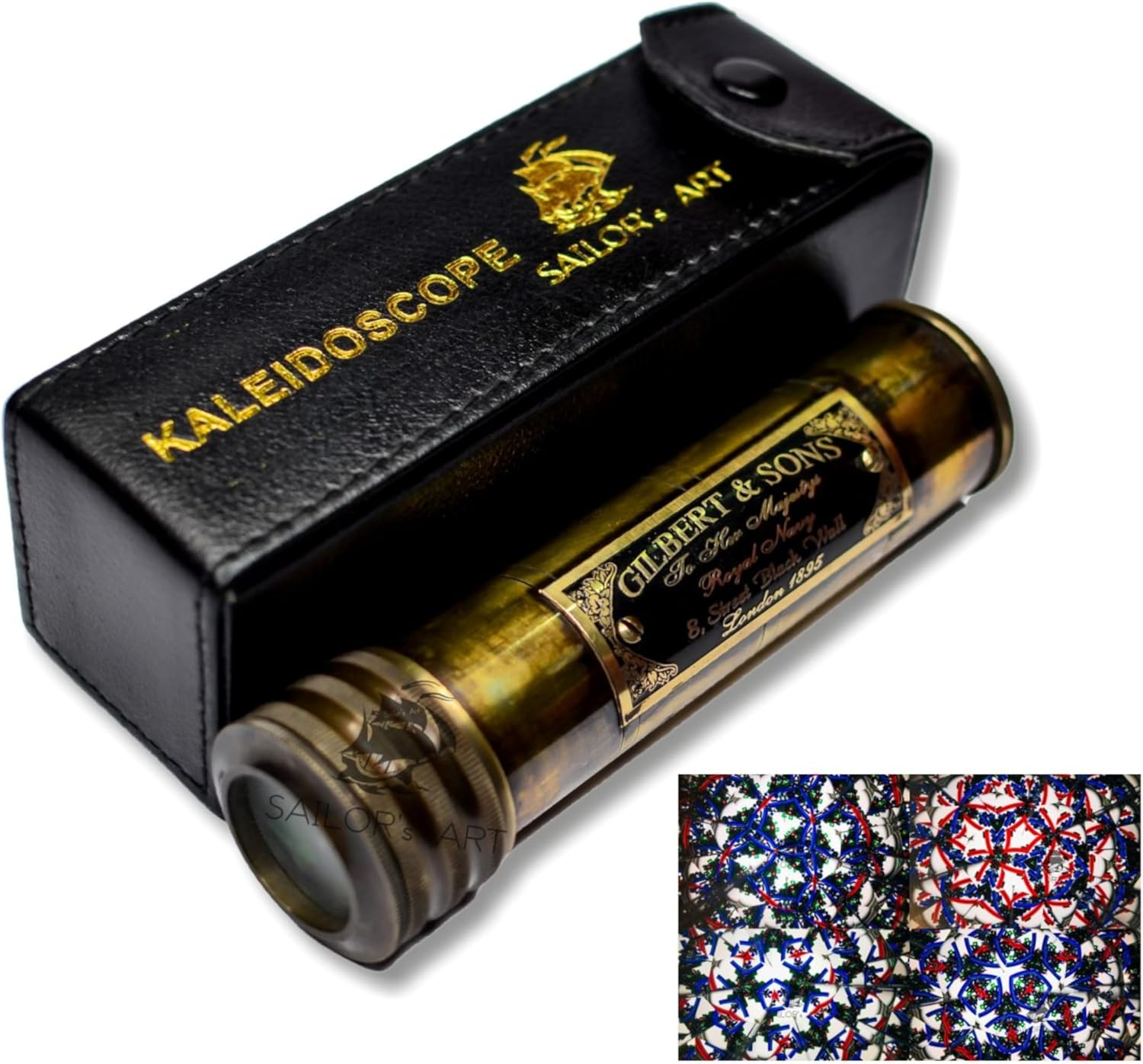 Solid Brass Kaleidoscope with Engraved Detail and Leather Case view 10