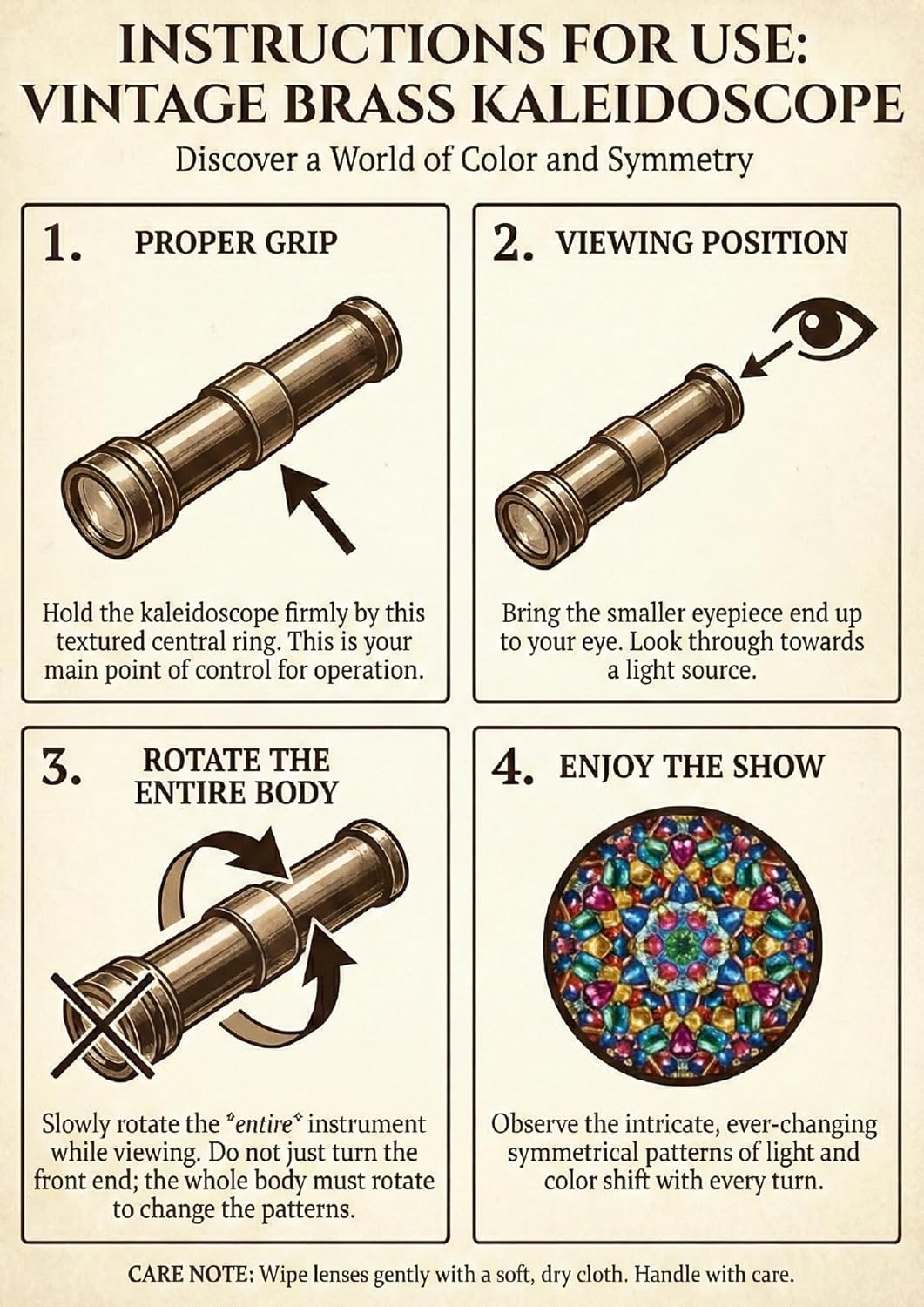 Brass Kaleidoscope with Optical Glass Lens and Wooden Box view 8