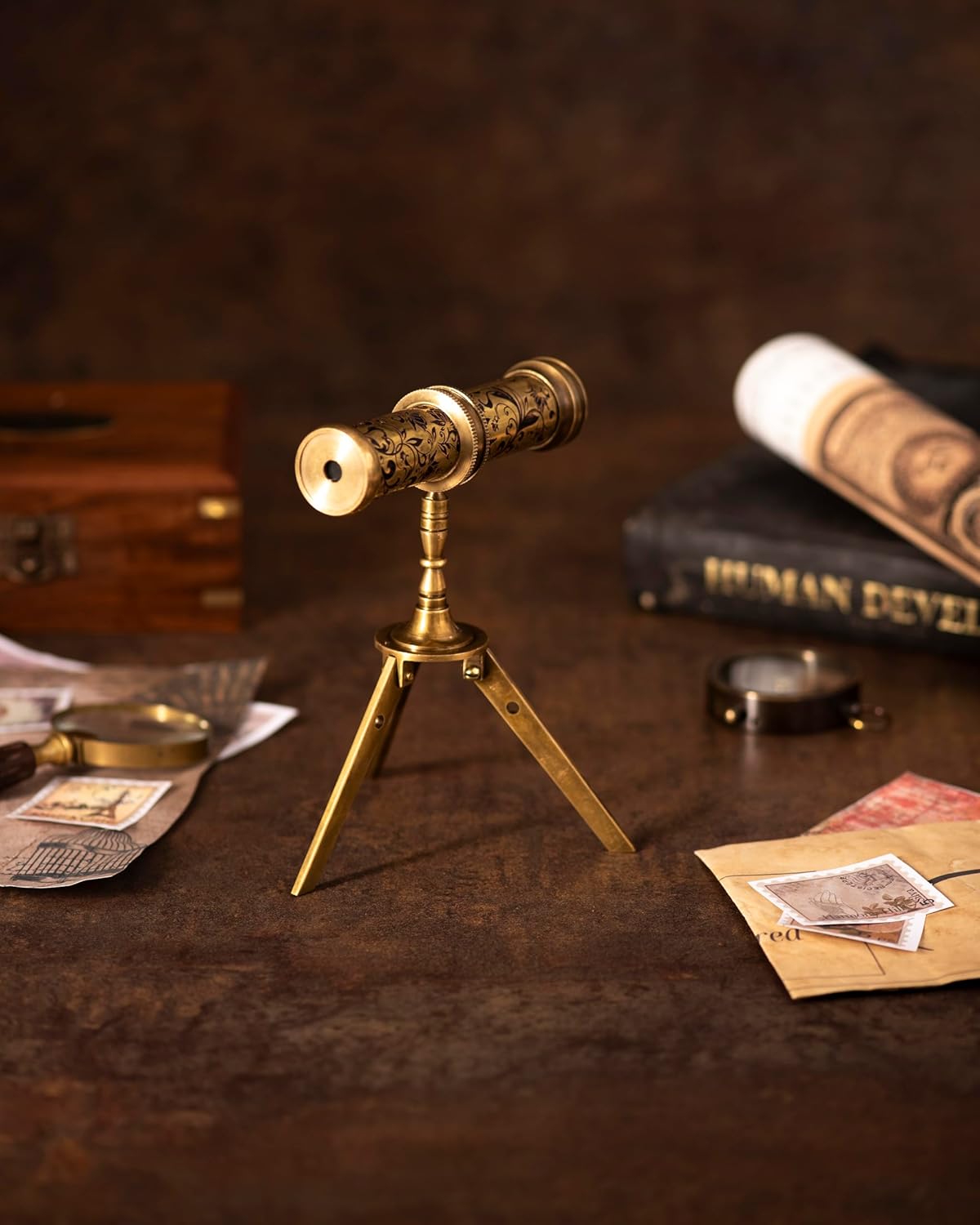 Antique Brass Kaleidoscope with Engraved Detail view 4