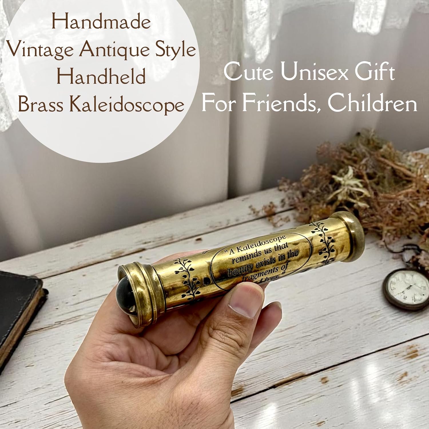 Polished Brass Kaleidoscope with Wooden Gift Box view 3