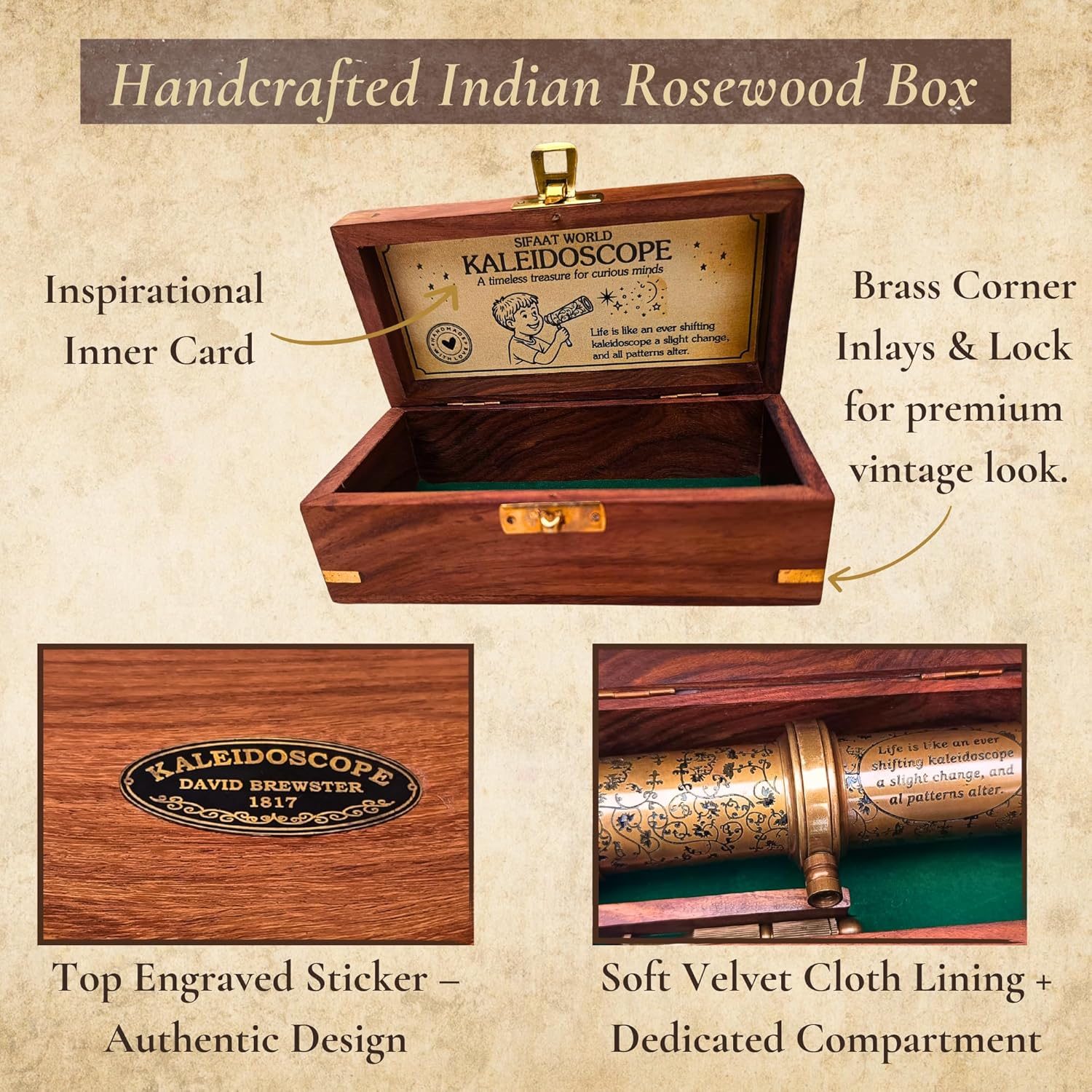 Brass Kaleidoscope Educational Collection with Wooden Box view 3