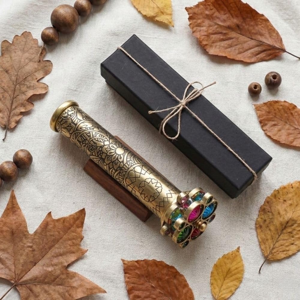 Lacquered Etched Brass Kaleidoscope with Two Turning Wheels view 2