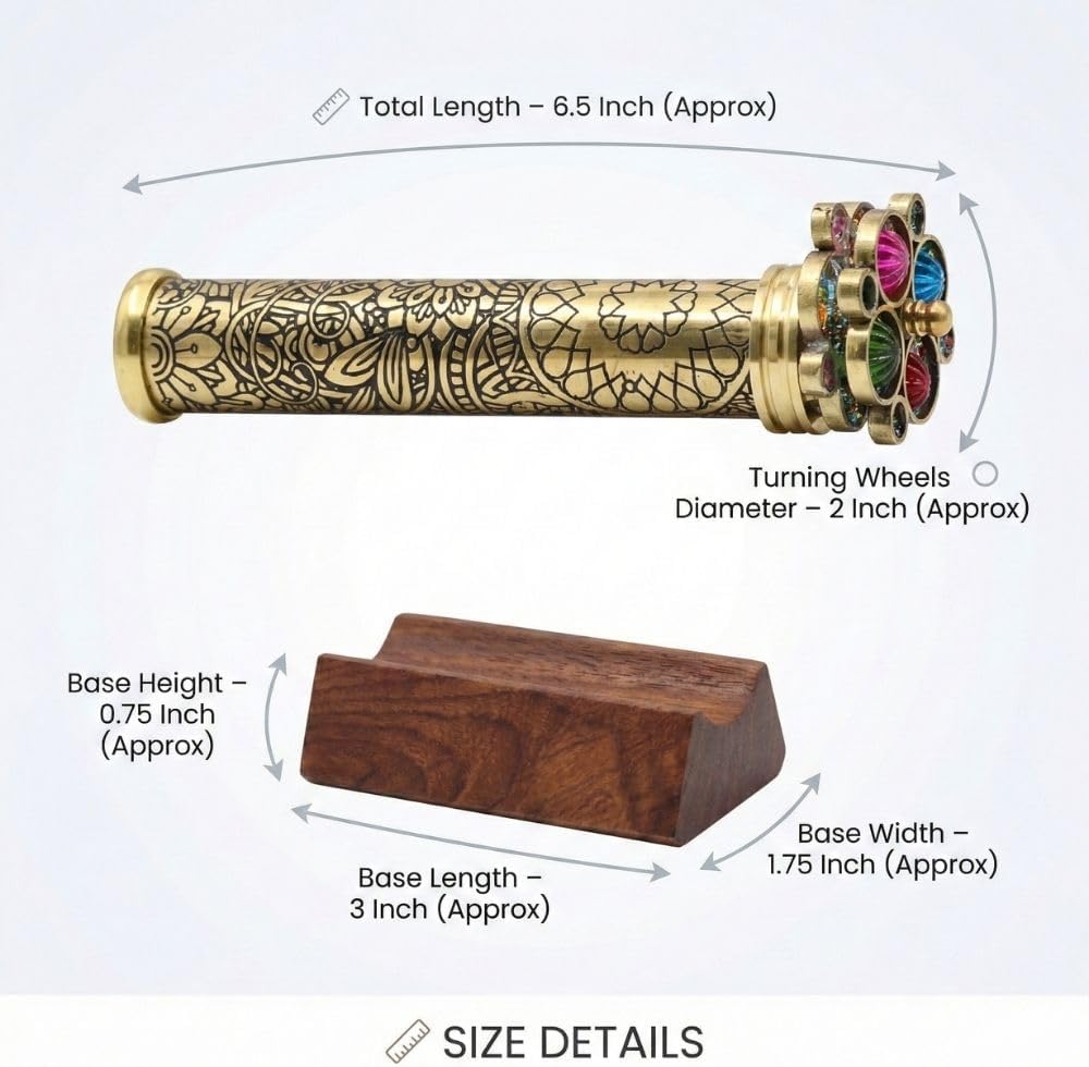 Lacquered Etched Brass Kaleidoscope with Two Turning Wheels view 4