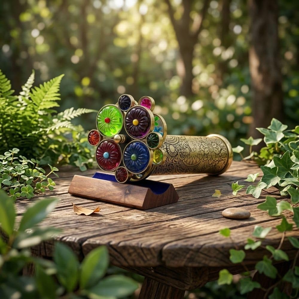 Lacquered Brass Kaleidoscope with Floral Turning Wheels view 7