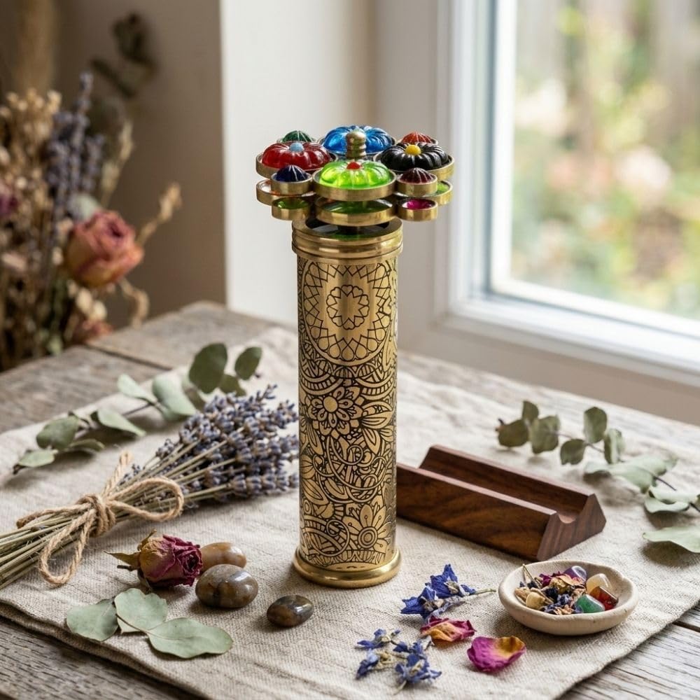 Lacquered Brass Kaleidoscope with Floral Turning Wheels view 9
