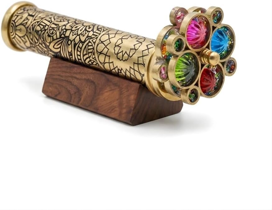 Lacquered Brass Kaleidoscope with Floral Turning Wheels view 10