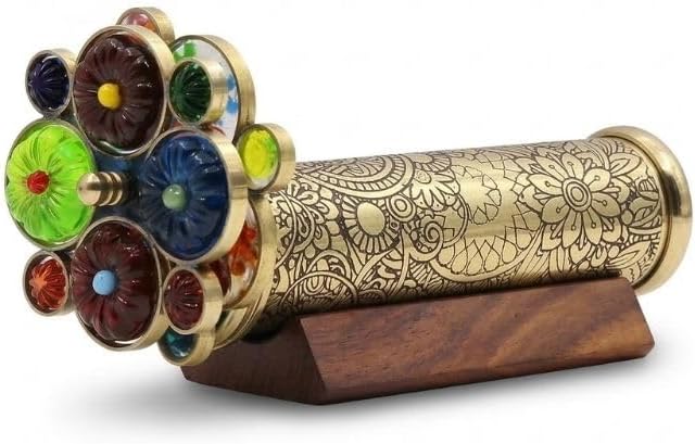 Lacquered Brass Kaleidoscope with Floral Turning Wheels view 12