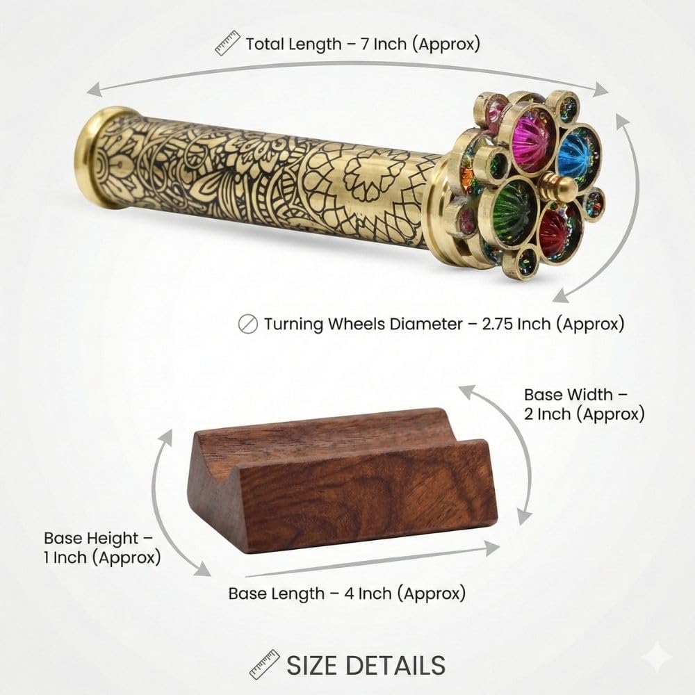 Etched Floral Brass Kaleidoscope with Dual Turning Wheels view 5