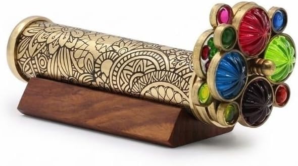 Etched Floral Brass Kaleidoscope with Dual Turning Wheels view 12