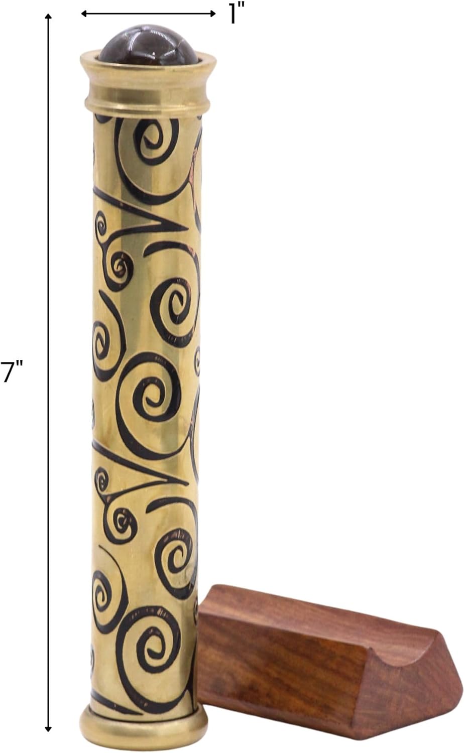 Tribal Etched Brass Teleidoscope with Wooden Stand view 2