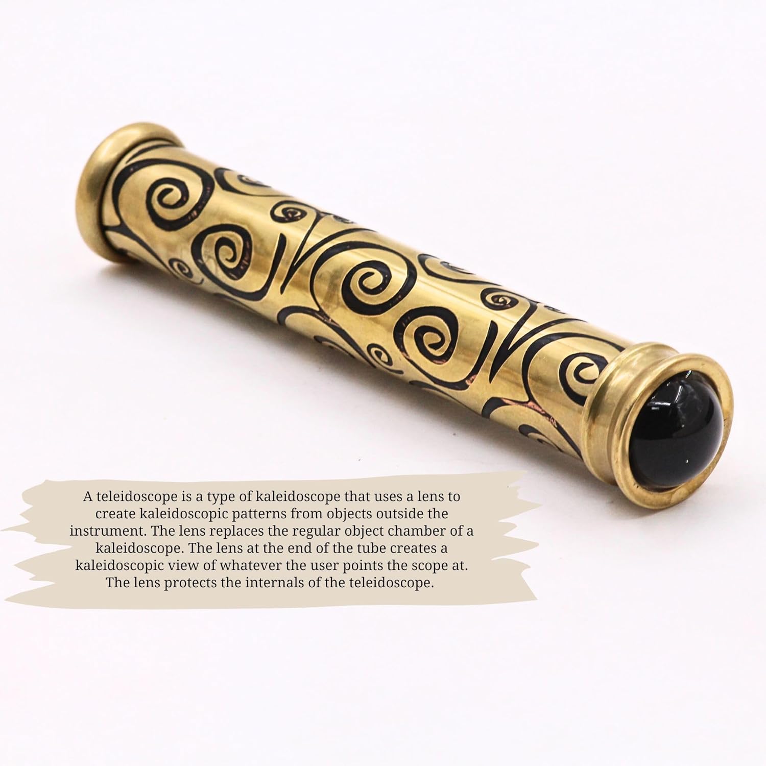 Tribal Etched Brass Teleidoscope with Wooden Stand view 4
