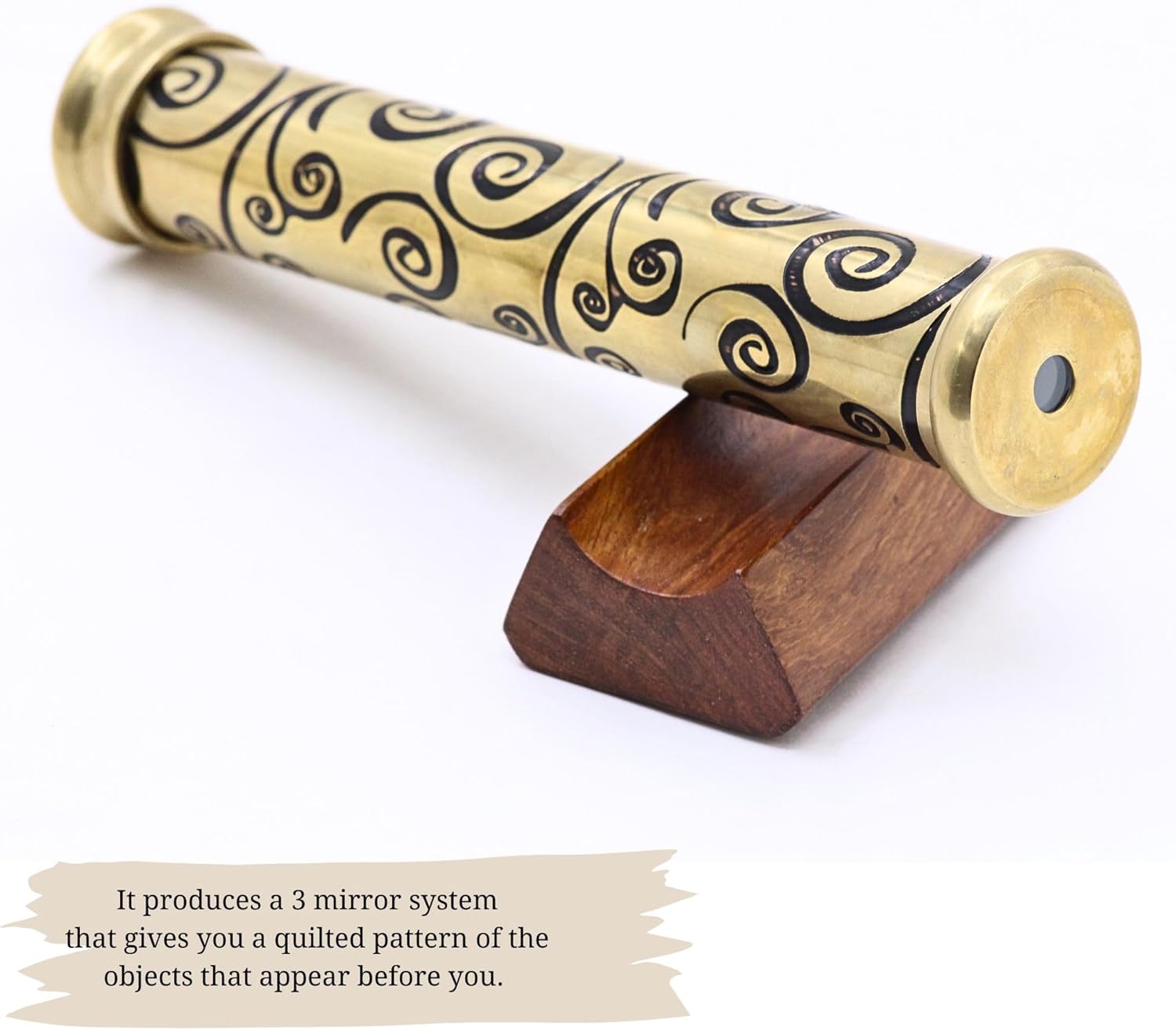 Tribal Etched Brass Teleidoscope with Wooden Stand view 5