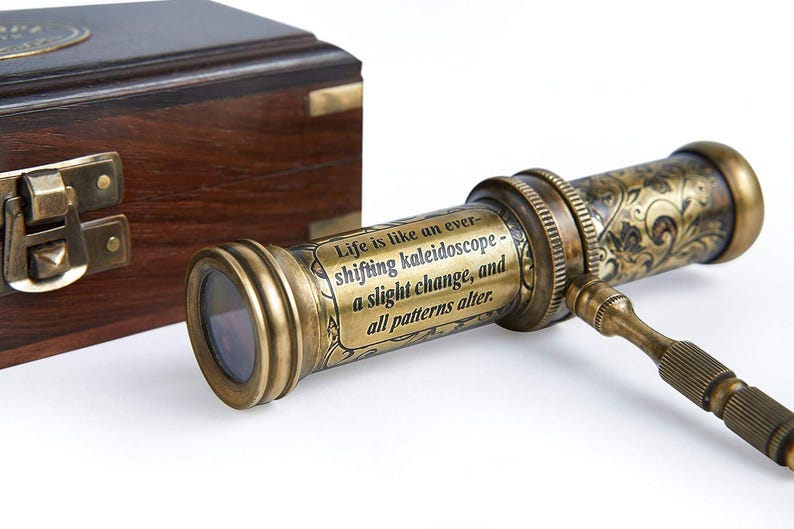 Vintage Brass Kaleidoscope with Wooden Display Stand view 6