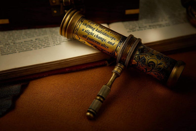 Vintage Brass Kaleidoscope with Wooden Display Stand view 8