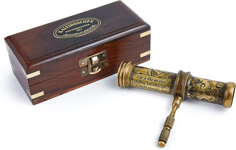 Vintage Brass Kaleidoscope with Wooden Display Stand view 11