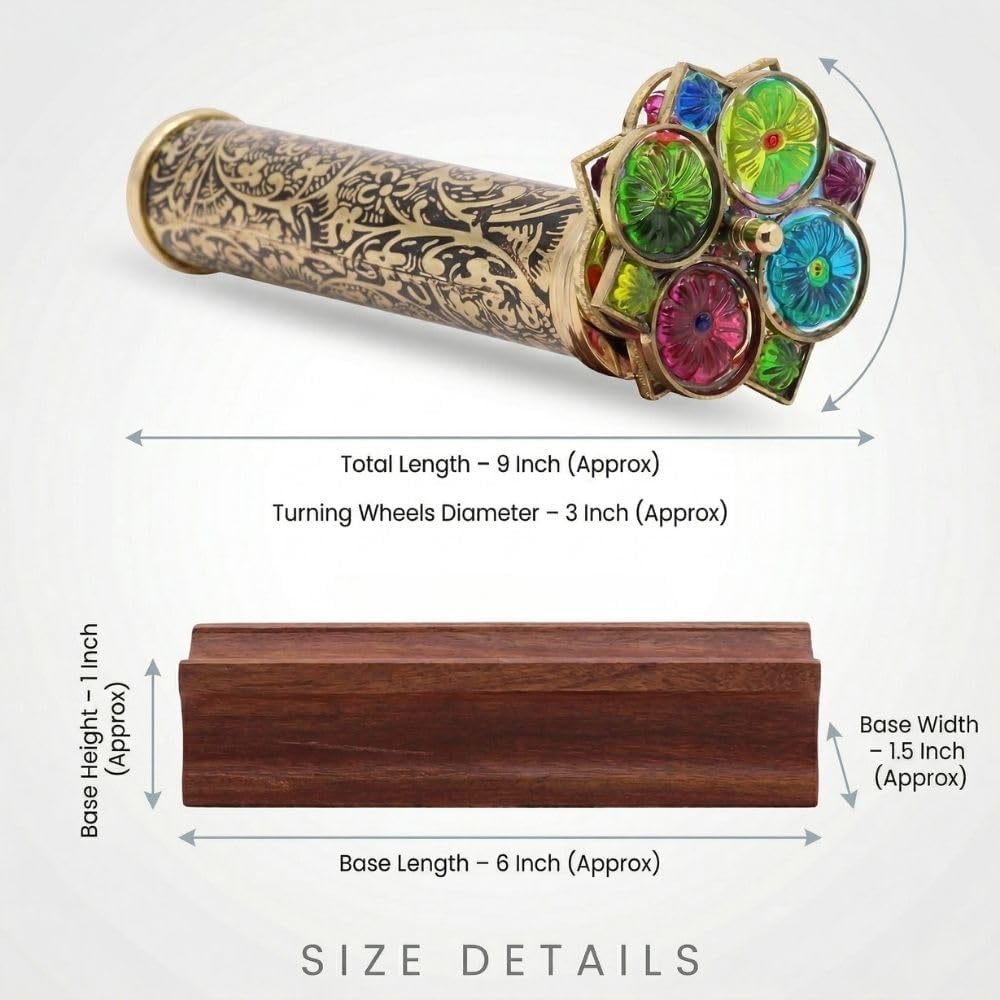 Giant Trigon Etched Brass Kaleidoscope with Hardwood Base view 3