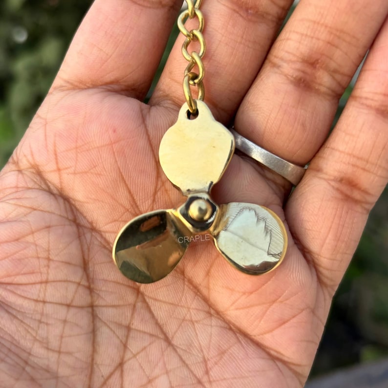 Vintage Brass Propeller Keychain view 2