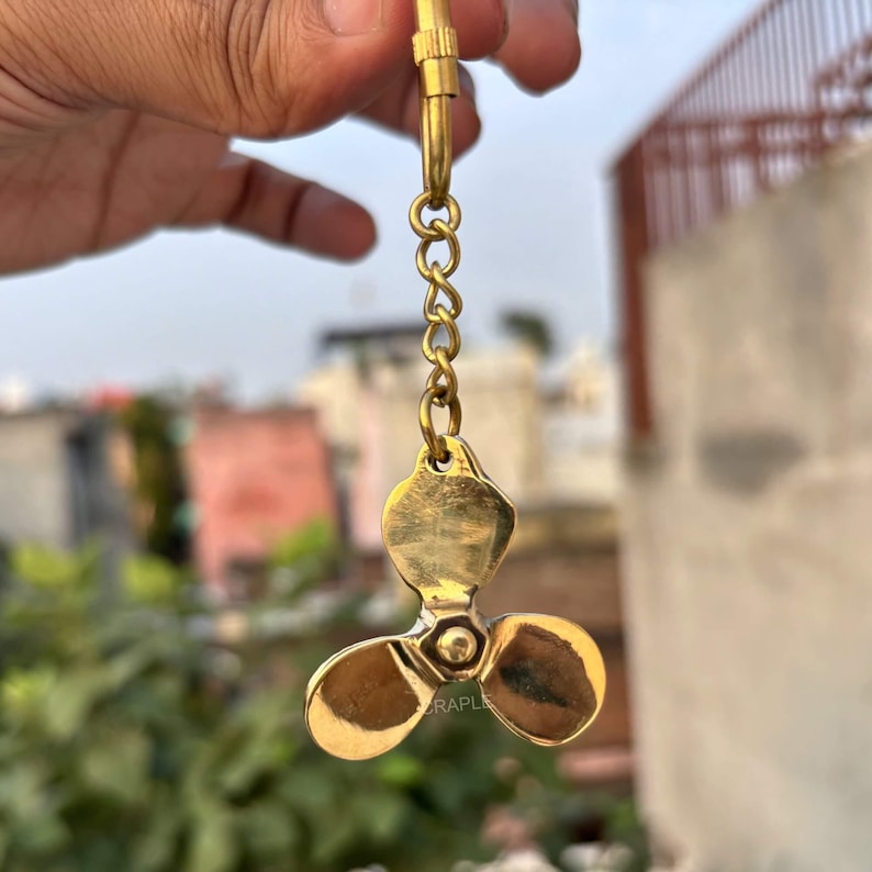 Vintage Brass Propeller Keychain view 3