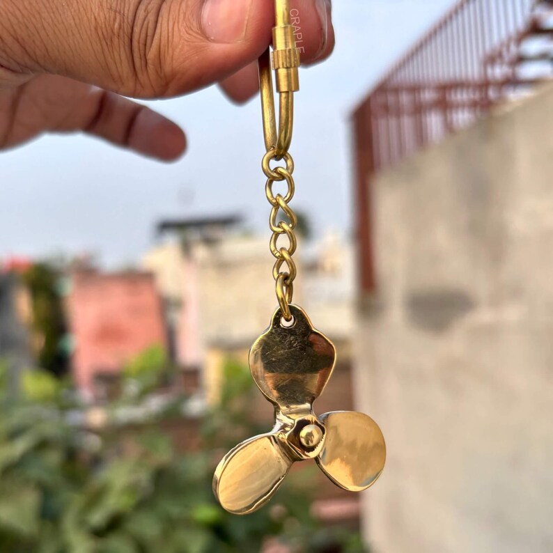 Vintage Brass Propeller Keychain view 4