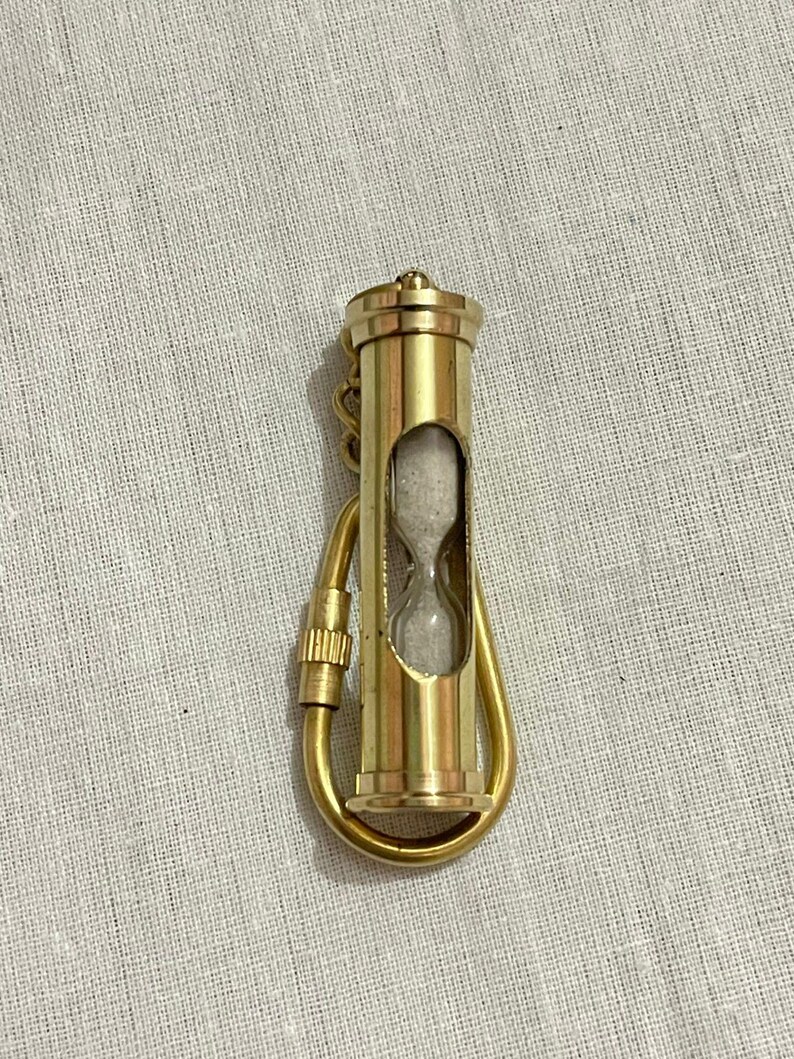 Mini Brass Sand Timer Keychain view 2