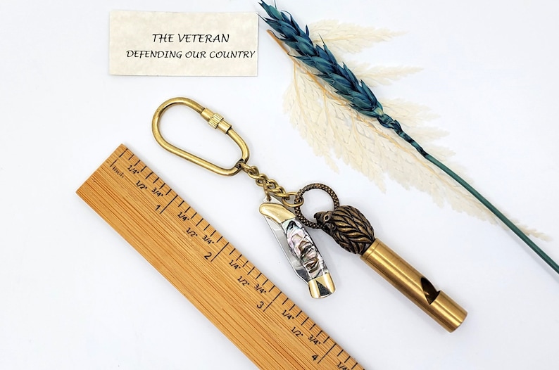 Brass Compass, Whistle and Hourglass Keychain Set view 5