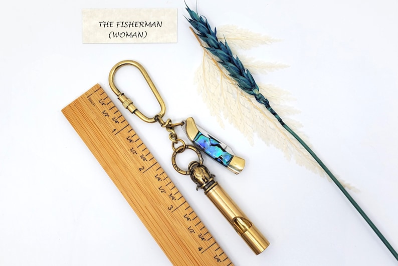 Brass Compass, Whistle and Hourglass Keychain Set view 7
